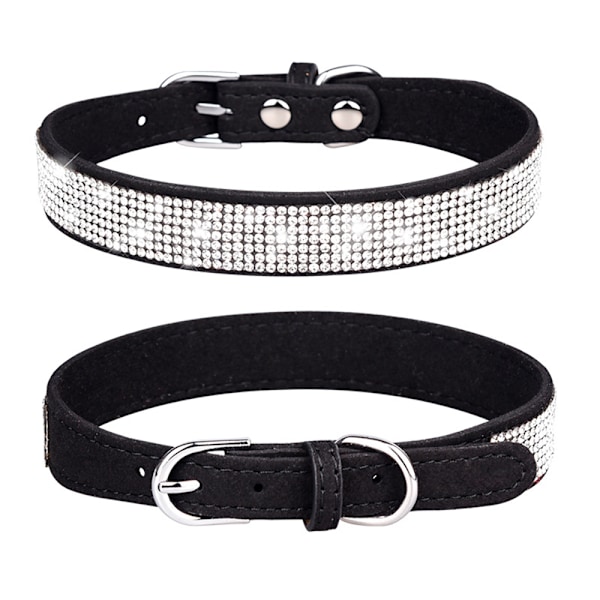 Mjuk mockaläder Bling Rhinestone Crystal Juvelerad Husdjur Katt Hund Valp Halsband Hund Koppel Combo Set