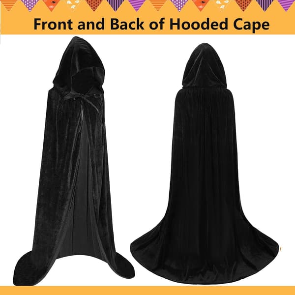 Unisex voksen hættekappe lang fløjlskappe Halloween Cosplay kostumer Black