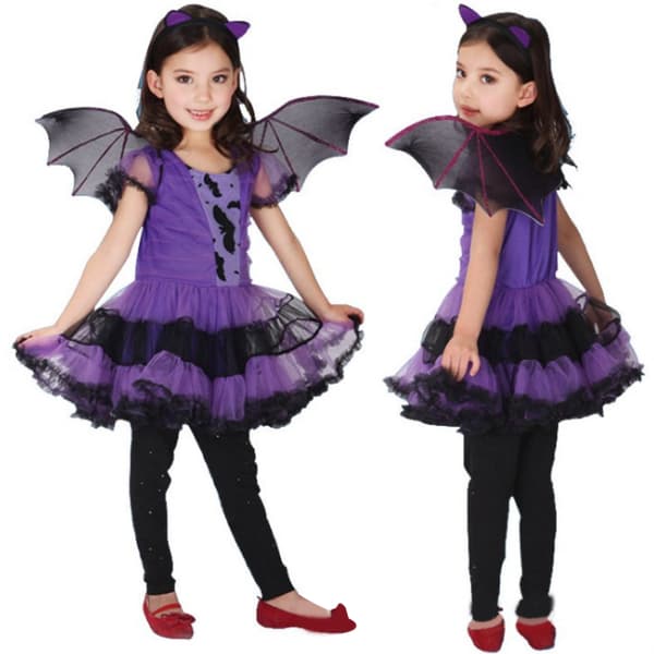 Lilla flaggermus Halloween-kostyme for jenter 140cm