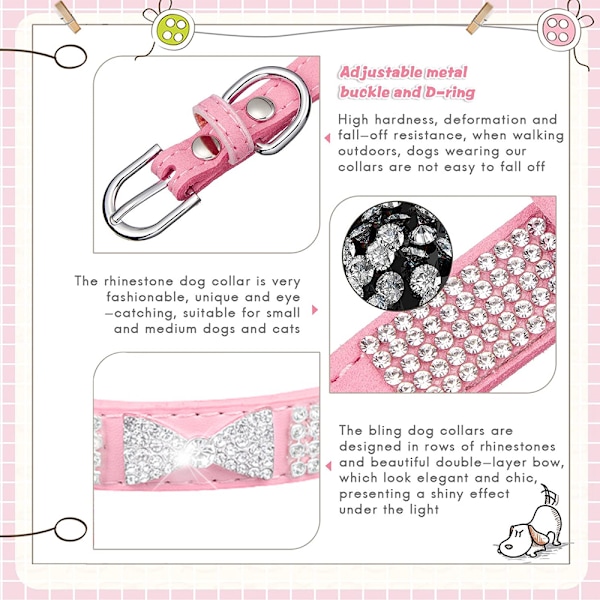 Sæt med 1 styk Rhinestone Hundekrave Halsbånd med Sløjfe  Pink