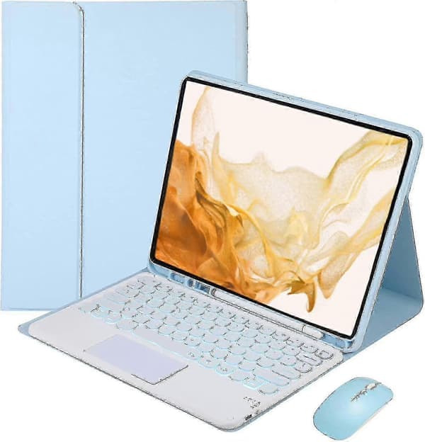 Backlit Keyboard Case for Galaxy Tab A8 10.5 inch 2022, Detachable Wireless Keyboard with Touchpad and Mouse, 7 Colors Backlight Blue