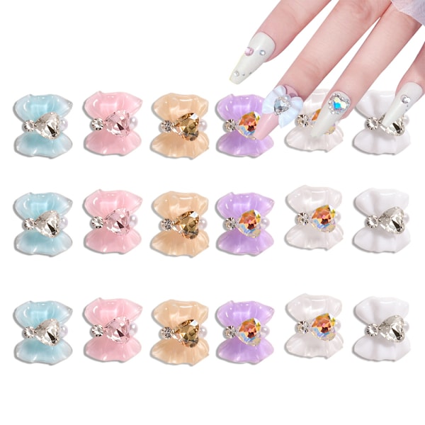 18st 3D rosett Nagelberlocker,Crystal Heart Bowknot Nagelstenar,Blanka Diamanter Nagel Strass Nageltillbehör,Rosett Harts Nail art Nail DIY