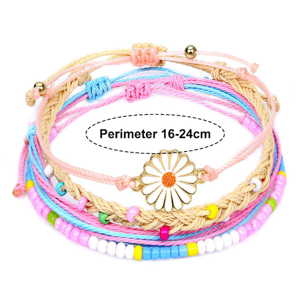 Vävda blommiga armband för kvinnor, tonåringar, flickor, pojkar, par, wrap-rep, charm, strand, surf, flätad, justerbar