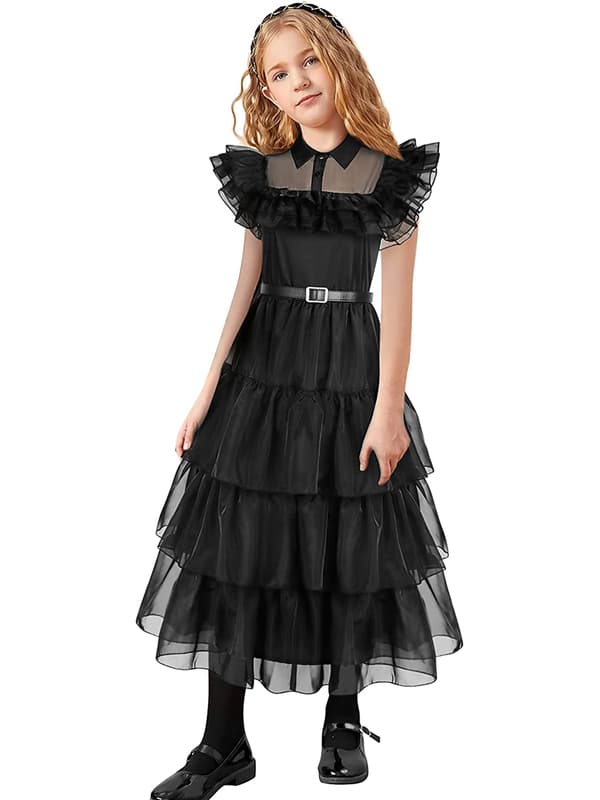 Onsdag Addams-kjole for barn, jenter, Halloween-kostyme, rollespill 150cm