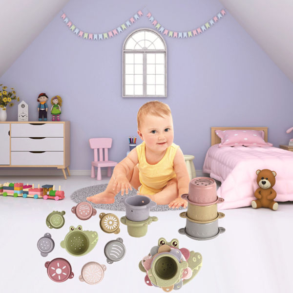 8 stk. Stakkekopper Farvelæring Søde Dyremotiver Sjove Hule Bund Uddannelsesmæssige Legetøj Babyshower Legetøj Gave