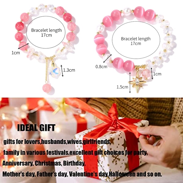 Armband för kvinnor, handgjorda pärlor, halvädelstenar för kristallpärlarmband, 2 st