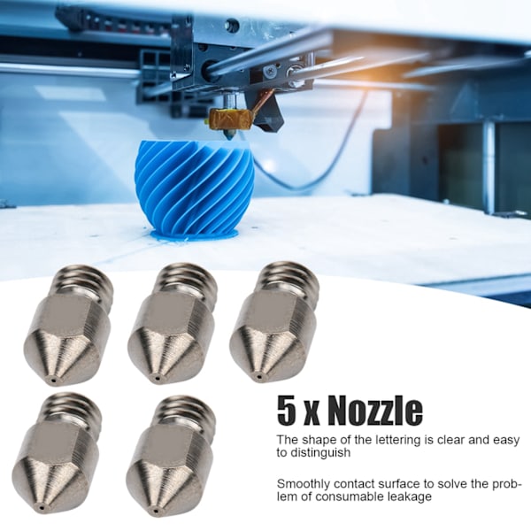 5 kpl 3D-tulostin suutinsarjaa MK8 1.75 mm tarvikkeille 0,2–1,0 mm kovitettua terästä 1,0 mm