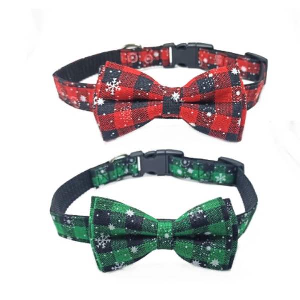 2-pack husdjurskrage med fluga, klassiskt rutigt snöflingehundhalsband med justerbart spänne med ljus, lämplig för små medelstora stora hundar katter husdjur