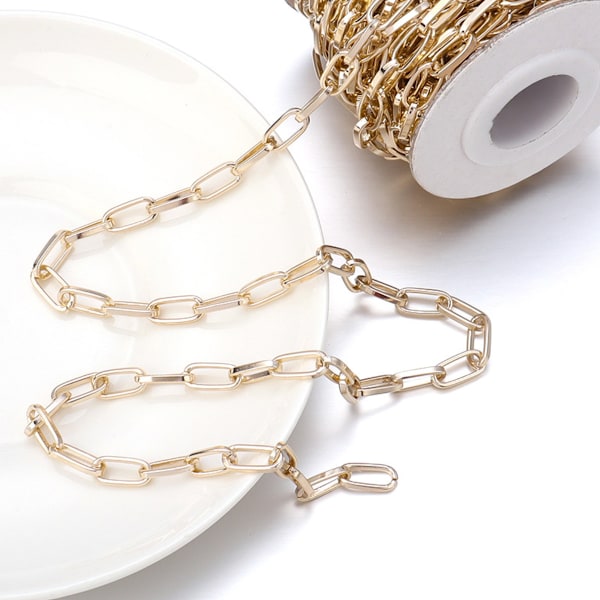 5 Jaardia Soikea Paperclip-Ketju, Leveä Litteä Koruketjun Linkki DIY Naisten Rannekorujen Valmistukseen