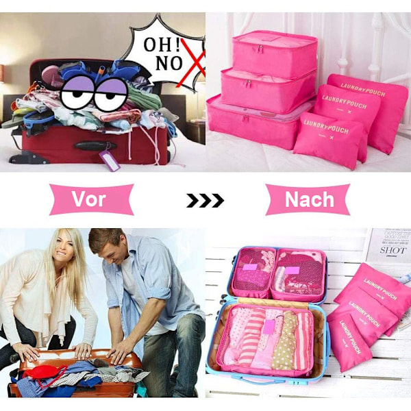 6-delt Rejsestoragepose Multifunktionel TøjSorteringspakke Rejsepaknings Kompressionspose Bagageopbevaringspose
