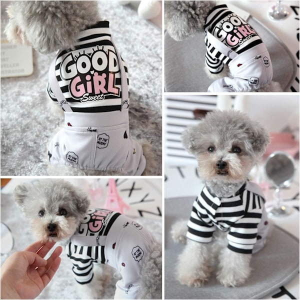 Hundoverall, Randig Valp Pyjamas, Söt Hundvalp Onesies Pjs Jumpers, Mjuk Bomullsskjorta, 4 Ben Kläder Husdjurskläder Kläder för Små Medelstora