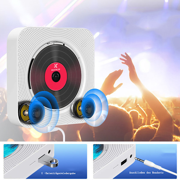 CD-spelare med radio Boombox-Canareen uppgraderad Bluetooth CD-spelare, med cover och LED-display | 3,5 mm extra uttag, med fjärrljud FM