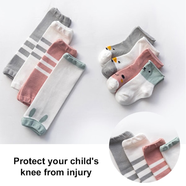 3 par babyknäskydd i storlek S, halkfria strumpor för krypande, babytecknade knä- och armbågsskydd i bomull