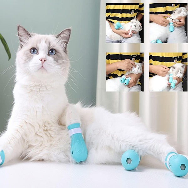 Anti-Scratch Kattfotsskydd, Justerbara Anti-Off Skor för Katt, Silikon Katt tasskydd Stövlar
