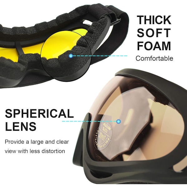 Skibriller, 2-pack, Snowboardglasögon för barn, pojkar & flickor, ungdomar, män & kvinnor, hjälmkompatibla med UV 400-skydd, vindbeständiga