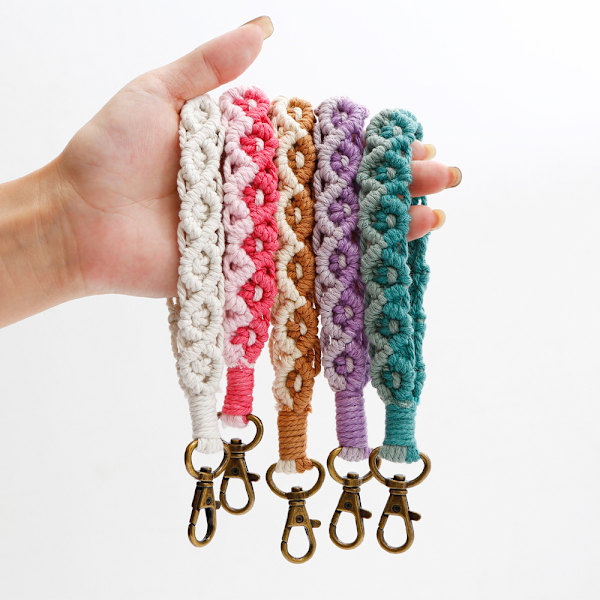 2 stk Boho Makramé Nøglering Armbånd Håndlavet Wristlet Nøglering Nøglering Holder Håndledsrem