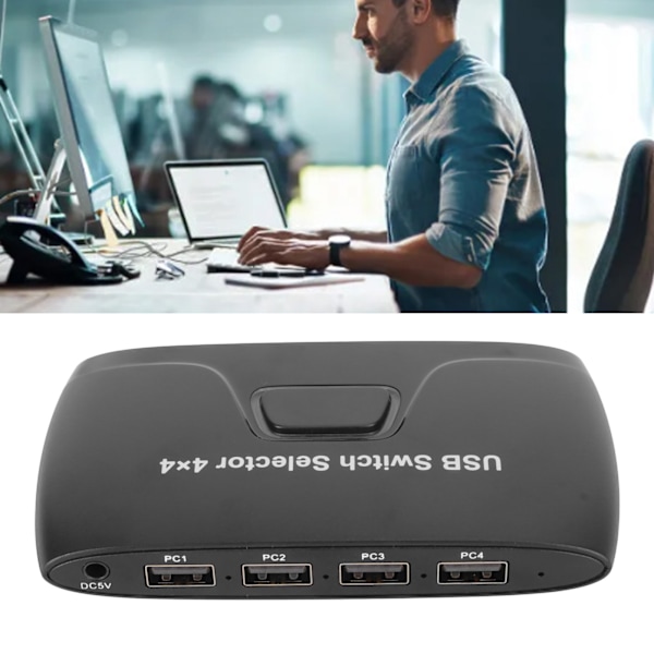 4-ports USB 2.0-switch, selector för 4 datorer som delar 4 USB-enheter, USB KVM-switcher för tangentbord och mus