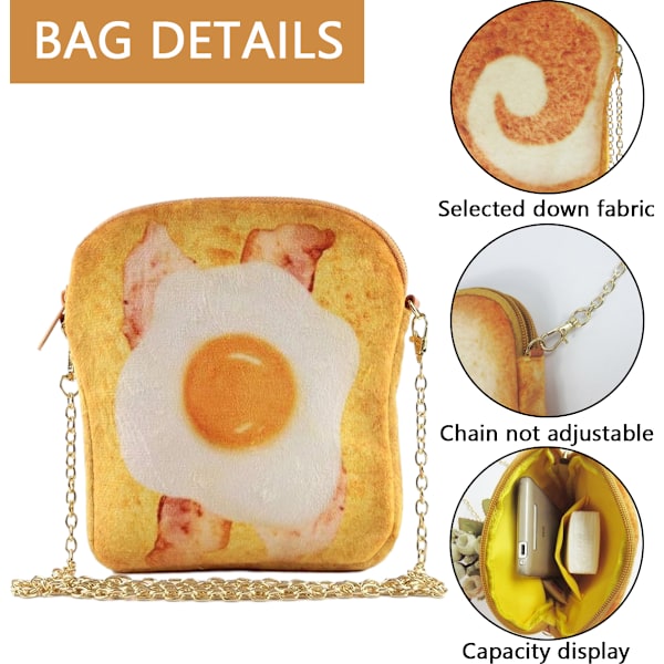 Smörbröd Axelväska, Söt Plysch Mat Crossbody Handväska för Kvinnor