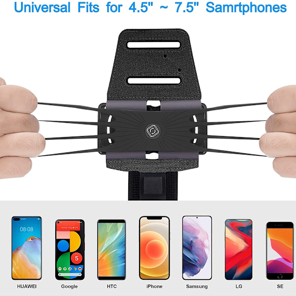 Reflekterande Armband för Mobiltelefonhållare - Universal 360° Rotation Underarm Band - för Löpning, Promenader, Träning, Sport