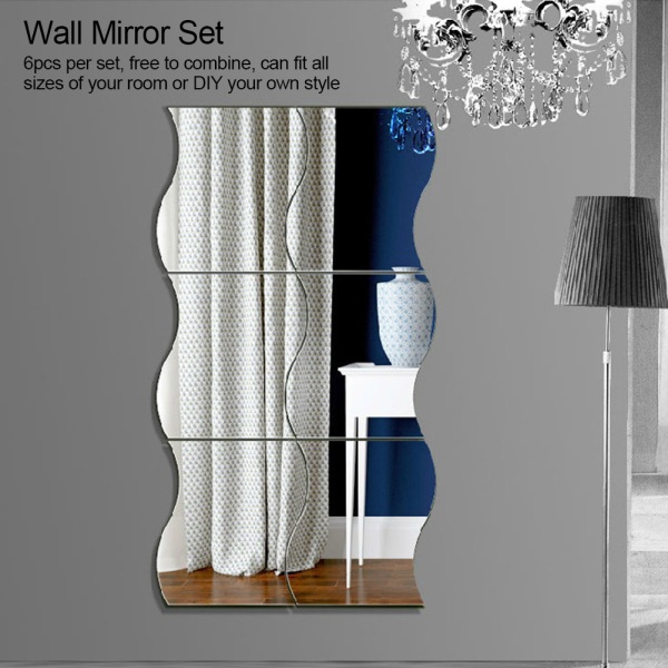 6st/ set vågform vägg spegel klistermärke gratis kombination hem