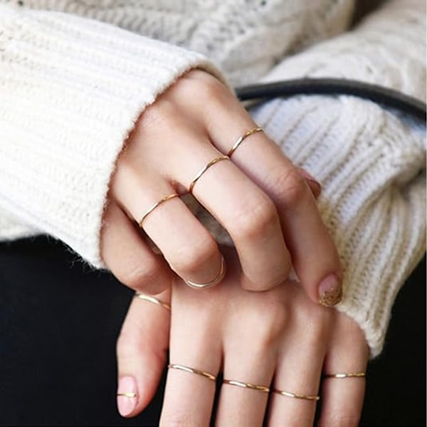 2 mm Titanring i Rostfritt Stål Smycken 6 st Knogringar för Kvinnor Band Stacking Ringar Storlek 4-9 Titan Rostfritt Stål i Guld/Ros