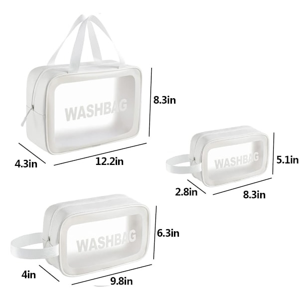 Transparent Toalettsats, 3 st Makeup Kosmetikväska Transparent Reseväska för Kvinnor och Flickor