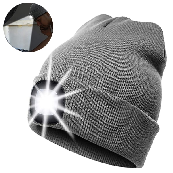 Unisex LED Beanie Hat with Light, Winter Knit Lighted Headlight