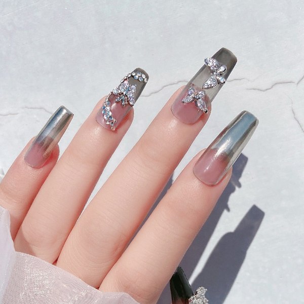 3D Silver Fjärils Nagelcharm, 12 st Legering Fjäril Nagelkonst Charm Glittrande Zirkon Nagelstenar Kristall för Naglar Dekoration Nagelkonst Nageltillbehör