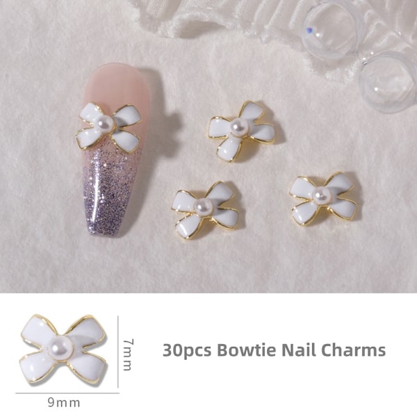 3D Nagelcharms Bågar, 30 st Bågknutar Pärlor Ädelstenar Nageldekorationer för Nagelkonst Dekor, Metall Legering Nagel Dubbar för DIY Smycken Mobiltelefonhantverk