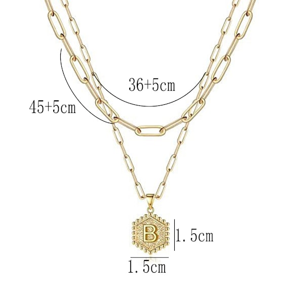 Dobbeltlags kragekjede for kvinner med bokstavanheng, gull geometrisk choker