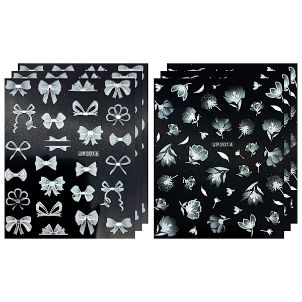 6 Nagelsticker Dekal Vit Gradient Relief Naglar DIY Dekoration Limmade nageltillbehör