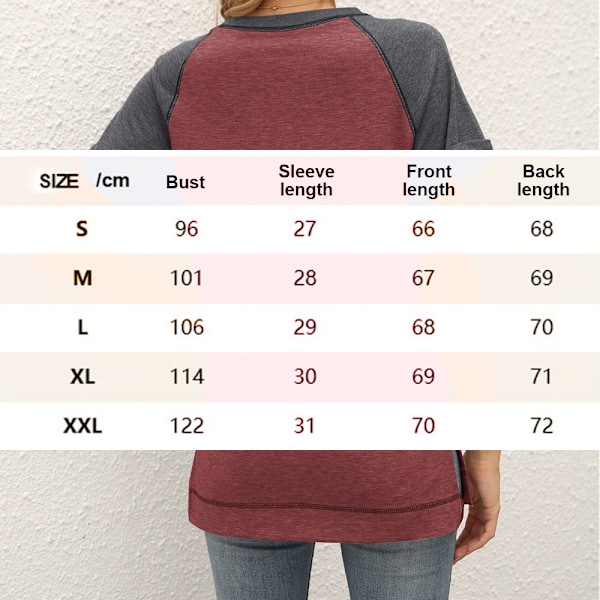 Dam T-shirt med korta ärmar, Raglan, rullade ärmar, löst sittande, slits i sidan, tunika (Tegelröd)