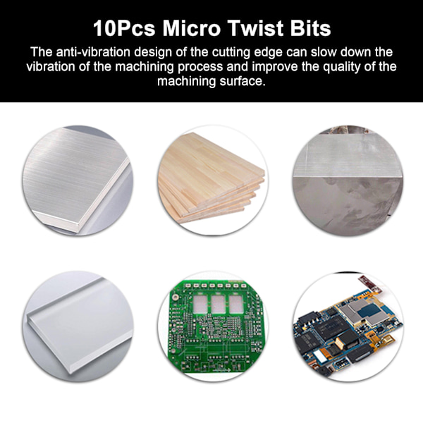 10 st Micro Twist Bits Legering Tungstenstål Handhållen Kretskortsborrverktyg 0,1‑1mm