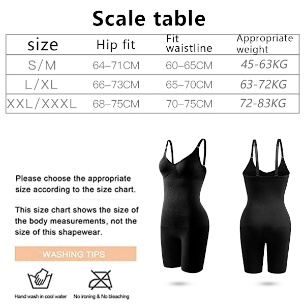 Body för kvinnor, magkontroll, formkläder, mid-lår, sömlös, helkroppsshaper, justerbar - Svart