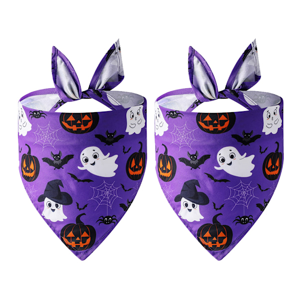 Halloween Hundebåndana 2-pakning, Omvendbar Trekant Høst Hundeskjerf, Slitesterkt Stoff, Justerbar Passform