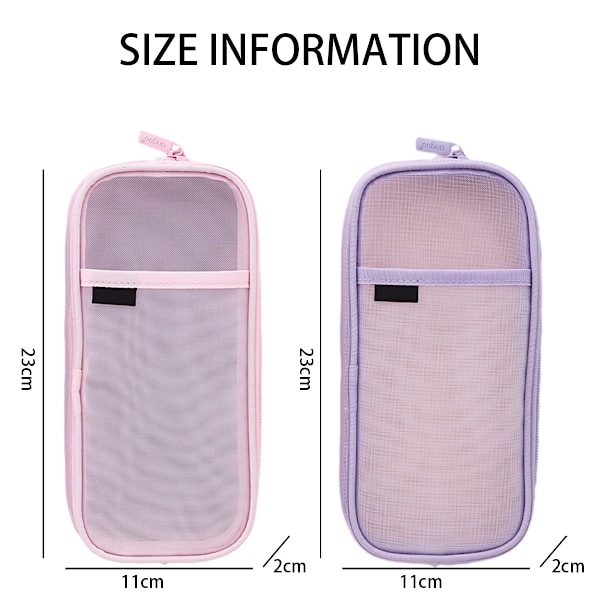 2 stk. Gitter Mesh Pen Blyant Etui med Lynlås Klar Makeup Farve Pung Kosmetik Taske Multi-Purpose Rejse