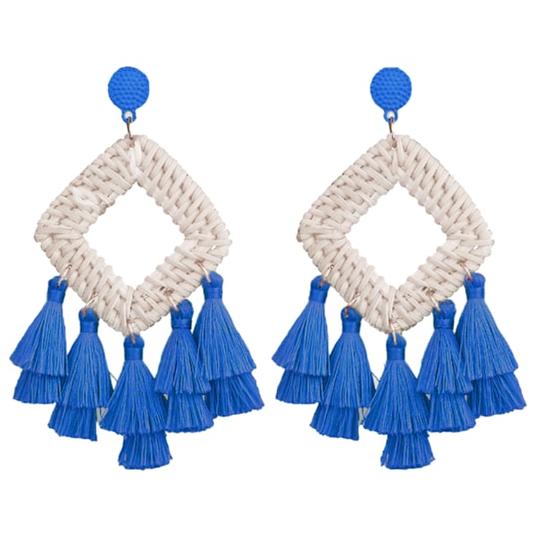 Bohemia Tassel Örhängen Statement Handgjorda Dangle Etniska Frans Örhängen Bambuvävning Geometrisk Kvadrat Sektor Gåvor för Kvinnor Flickor$Fringe Rope