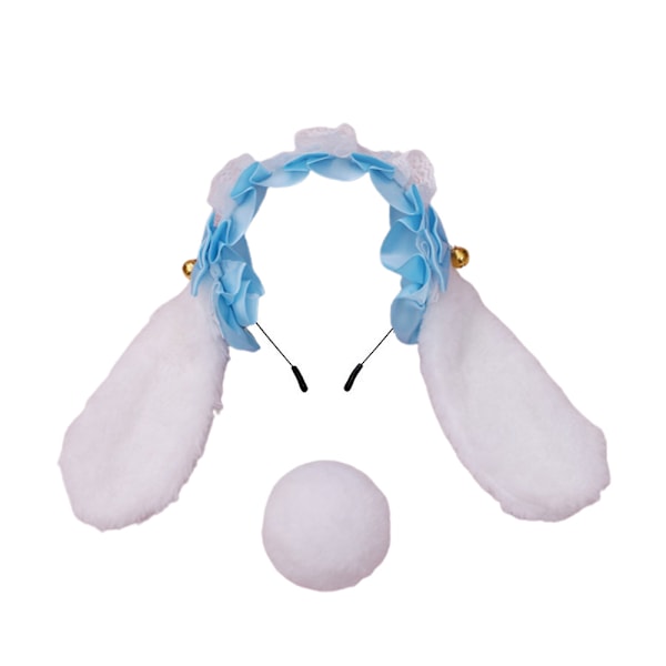 Plush Fluffy Bunny Ears Hodeplagg med Hale Tilbehør Kanin Hodebånd Festkjole