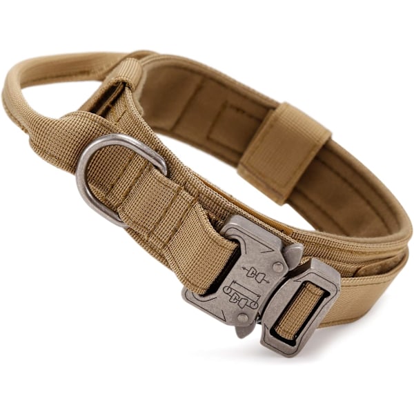 Taktisk hundhalsband med handtag, justerbart militärt hundhalsband i nylon, metallspänne, vadderat för medelstora hundar,