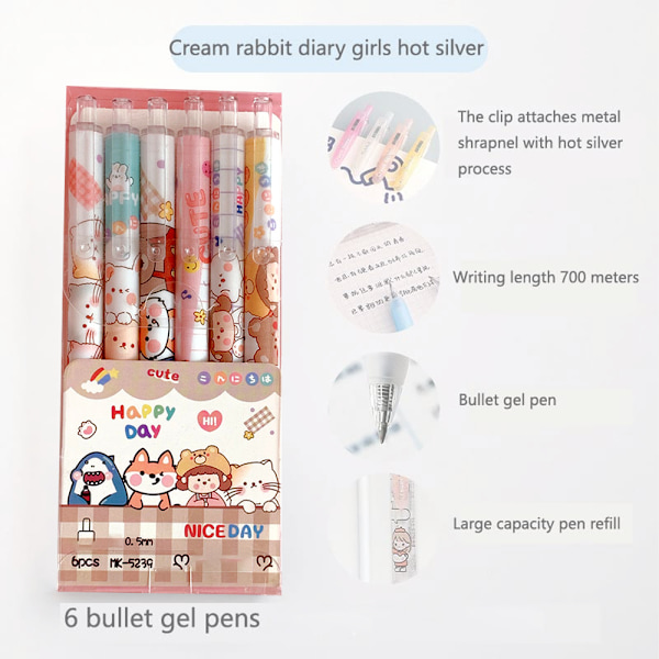 Søde Kuglepenne Sort Blæk, 0,5 mm Gelpenne Nice Kawaii Kontor Skole