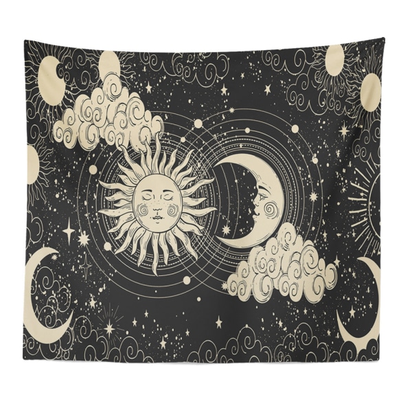 Sol- och måntapet Estetisk Sun Moon Tapestry Black Dark