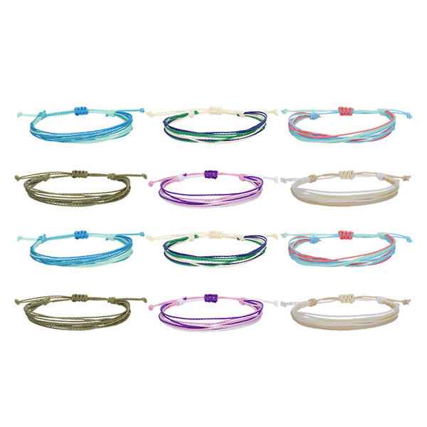 12 st Multicolor String Flätad Armband Strand Vattentäta Armband för Kvinnor Smyckesset