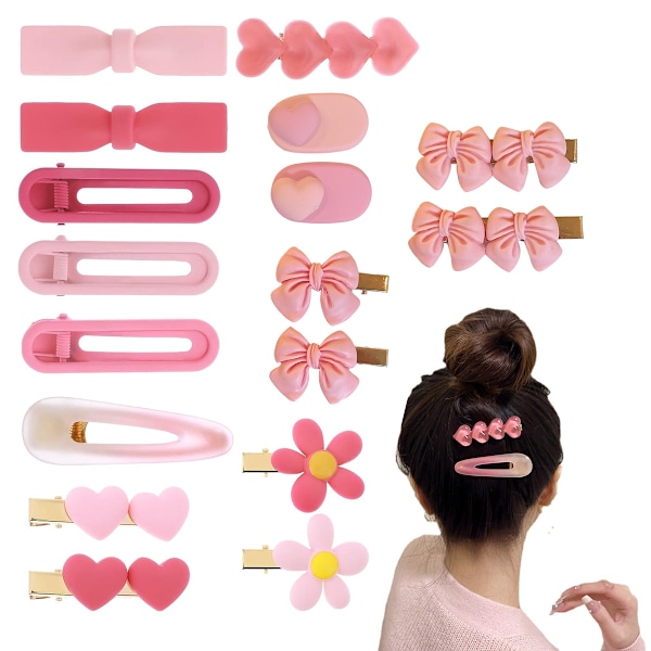 8Set hårklämmor söta rosa rosett hjärtformade hårklämmor småbarnshårklämmor för flickor tonåringar småbarnsflickor