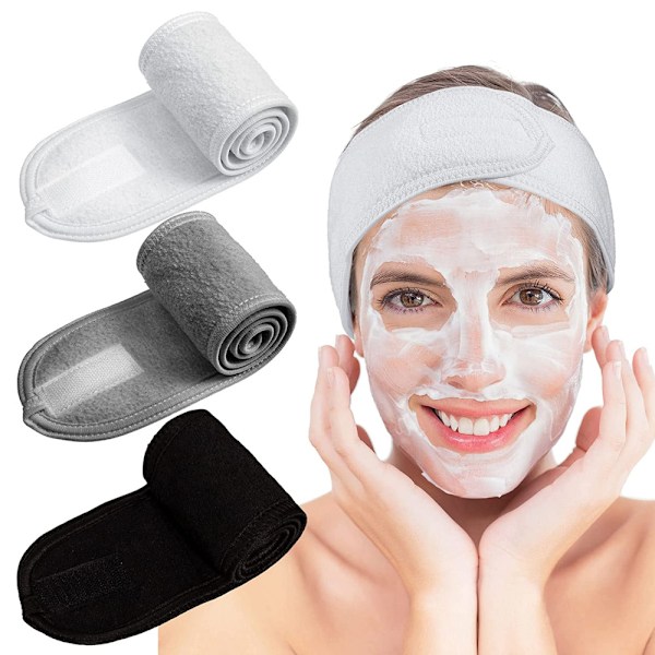 Spa Ansiktsband Makeup-Huvudband Justerbart Handduk för Ansiktsrengöring och Duschar, 3 stycken