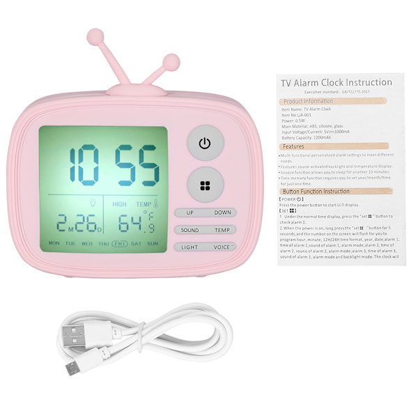 Retro Kreativ Smart Natlys Alarmur Sengebord Bord Elektronisk Ur (Pink)