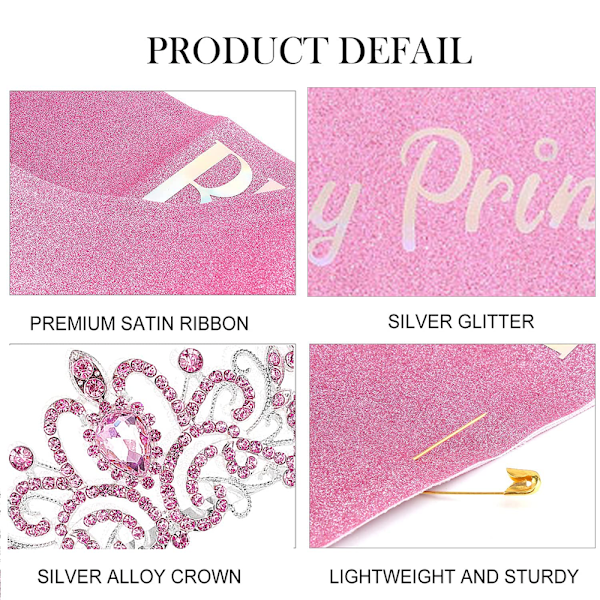 Sash & Krystall Tiara Kit - Bursdagskroner for Kvinner Sash Bursdagsdekorasjoner Sett Rhinestone Hodebånd