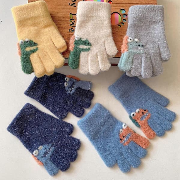Dyr Elementer Mønster Handsker Vinter Varme Strikkede Handsker Med Fuld Finger Hold Varm Beige
