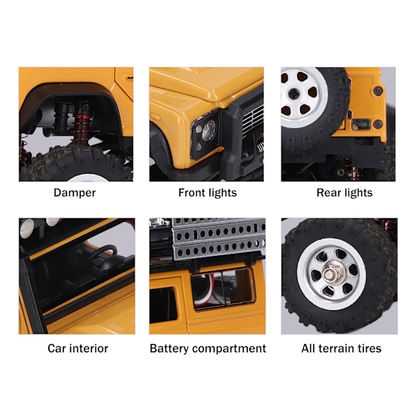 2.4G Kauko-ohjattava Kiipeily Maastoauto Simulaatio 1:28 Mini RC Auton Leikki Keltainen