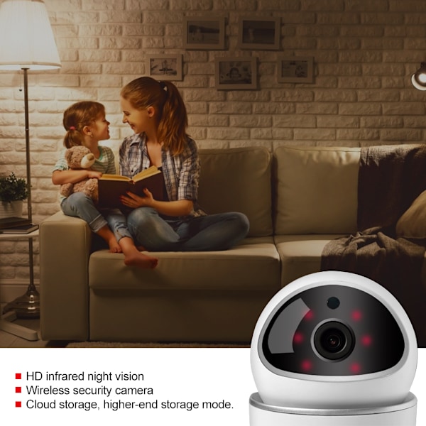 WiFi Trådlös 1080P HD-kamera Nattseende 2-vägs Intercom Kamera Hem Säkerhetsövervakning Fungerar med Tuya 100-240VUK-kontakt