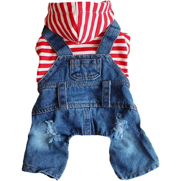 Hund- och katttröjor kläder röda randiga denimkläder blå jeans overaller en-delad jacka kostymer kläder huvtröjor